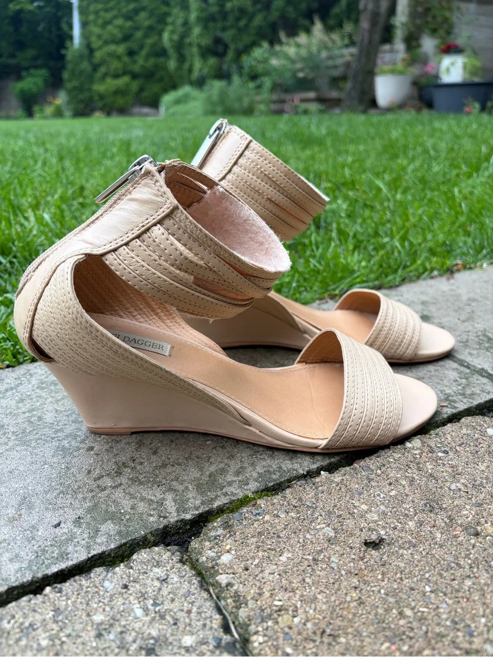Neutral Beige Ankle-Cuff Wedge Sandals